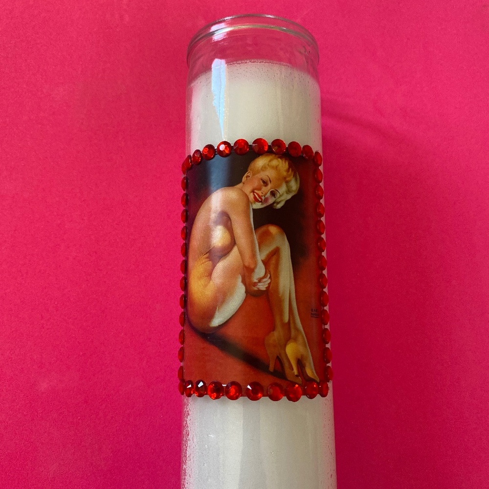 OOAK, decorative candle, pin up girl